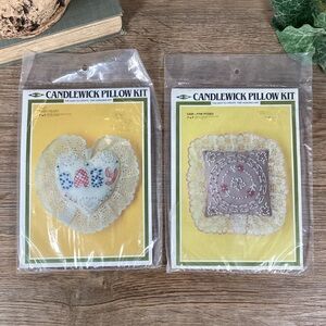 New Vintage 1983 Candlewick Pillow Kits #SA07 Pink Posies & #SA07 Baby H…
